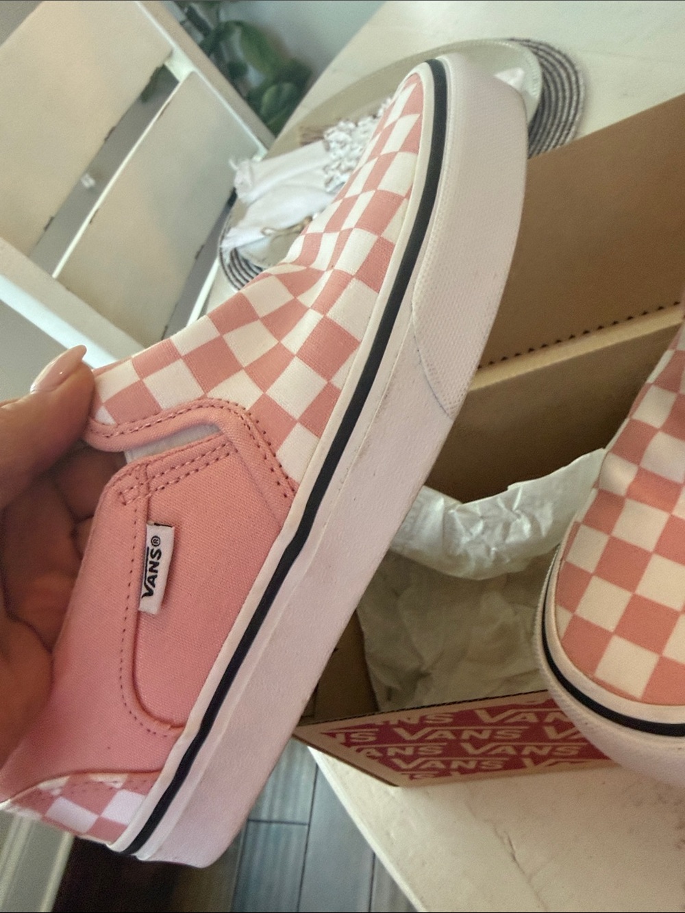 Vans Pink & White Checkerboard Slip-On Sneakers - Picture 9 of 10